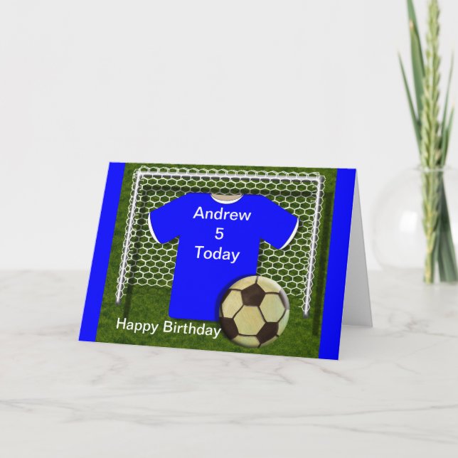 Blue Football Soccer Theme Birthday Cards (Front)