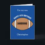 Blue Football Sport 14th Birthday Card<br><div class="desc">A blue personalised football 14th birthday card for son, grandson, nephew, etc. You can easily personalise the front of this sports birthday card with his age and name. The inside card message and back of the card can also be personalised for the birthday recipient. This football birthday card for him...</div>