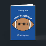 Blue Football Sport 15th Birthday Card<br><div class="desc">A blue personalised football 15th birthday card for son, grandson, godson, etc. You can easily personalise the front of this sports birthday card with his age and name. The inside card message and back of the card can also be personalised for the birthday recipient. This football birthday card for him...</div>