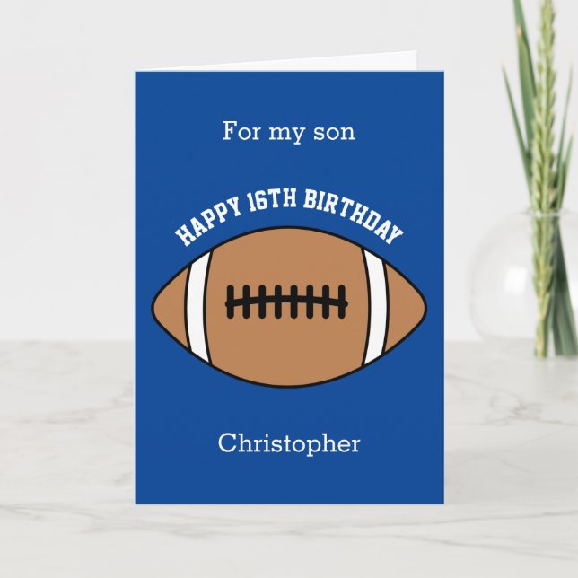 Blue Football Sport 16th Birthday Card (Front)