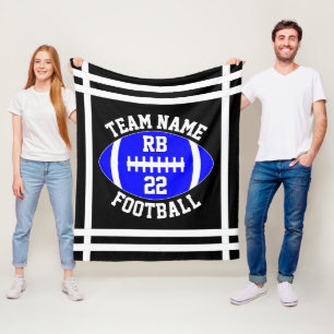 Blue Football Team Name Player Position and Number Fleece Blanket