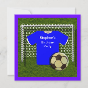 Blue  Football Theme  Birthday Party Invitations