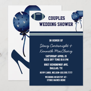 Blue Football Themed Wedding Shower Invitation