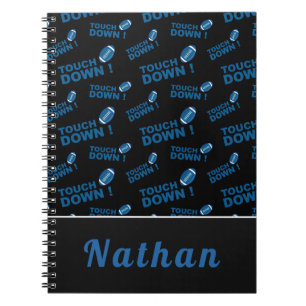 Blue Football Touch Down Typography Personalised   Notebook