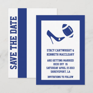 Blue Football Wedding Save The Date Announcement