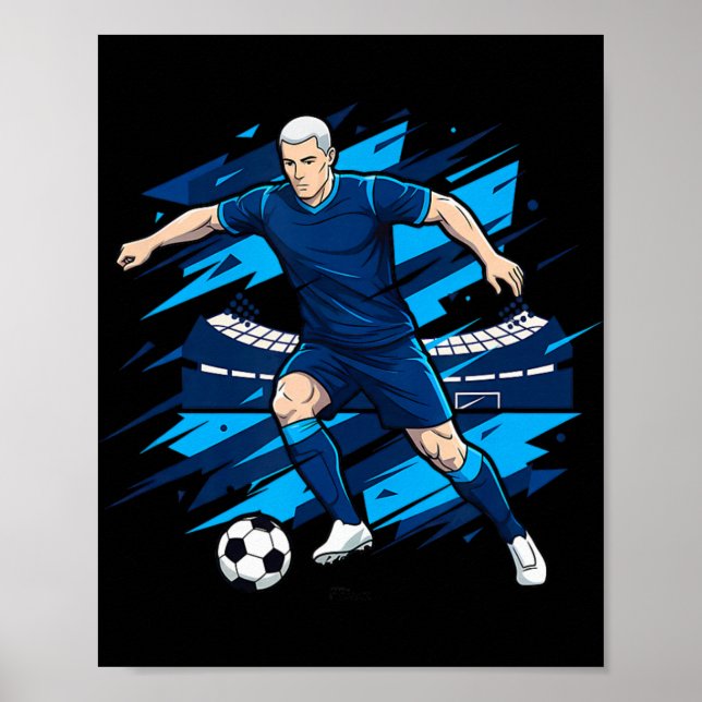 Blue Footll Soccer Player Dribbling In Stadium Com Poster (Front)