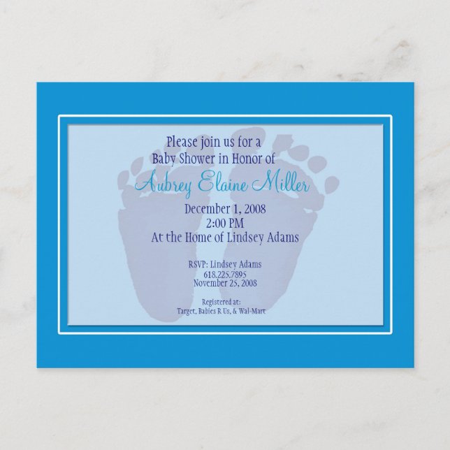Blue Footprint Baby Shower Invitation (Front)