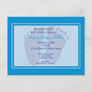 Blue Footprint Baby Shower Invitation Postcard