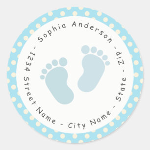 Blue Footprint Baby Shower Return Address Label