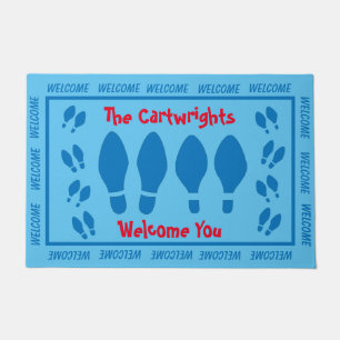 Blue Footprints and Welcome Doormat