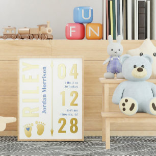 Blue Footprints Baby Birth Stats Nursery Decor