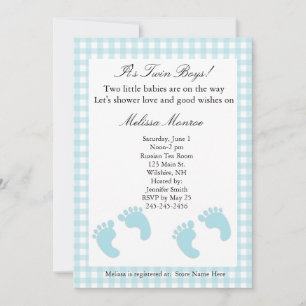 Blue Footprints Twins Shower Invitation
