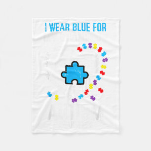Blue For Grandson Autism Awareness Family Grandma Fleece Blanket