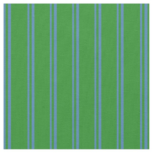 Blue & Forest Green Coloured Lines/Stripes Pattern Fabric (Close Up)