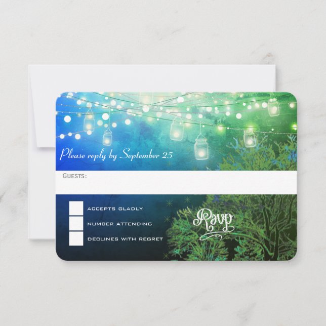 Blue Forest Mason Jar String of Lights  RSVP Card (Front)