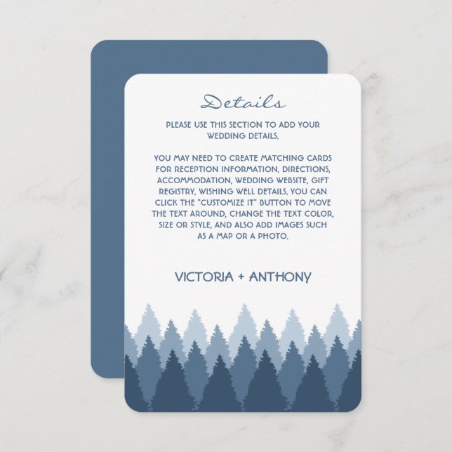 Blue Forest Range Woodland Wedding Detail Enclosure Card (Front/Back)