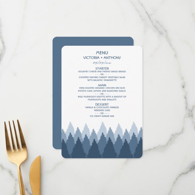 Blue Forest Range Woodland Wedding Menu (Front/Back In Situ)