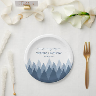 Blue Forest Range Woodland Wedding Paper Plate