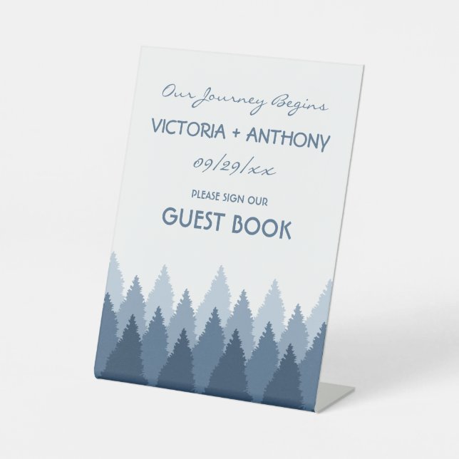 Blue Forest Range Woodland Wedding Pedestal Sign (Front)