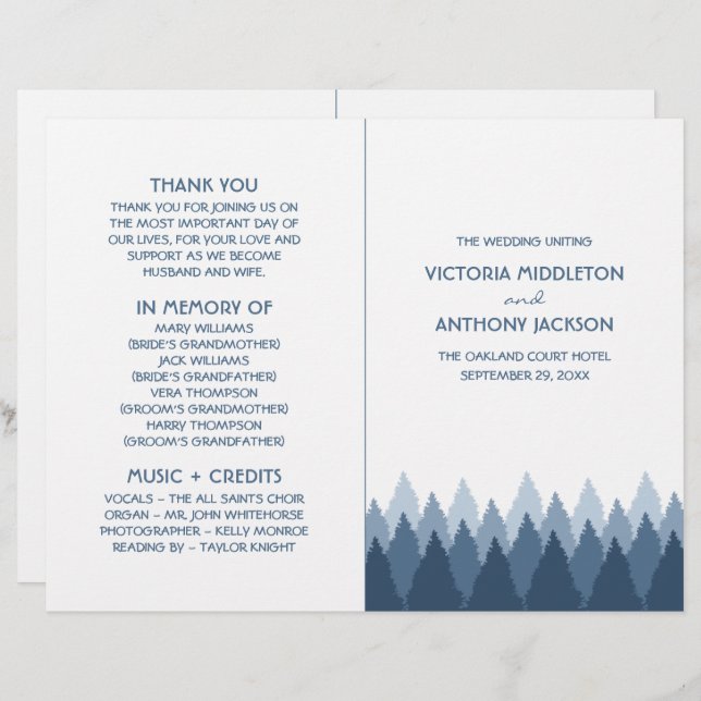 Blue Forest Range Woodland Wedding Program (Front/Back)