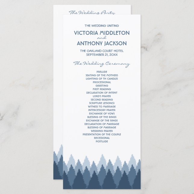 Blue Forest Range Woodland Wedding Programme (Front/Back)