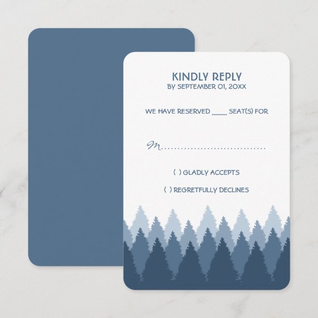 Blue Forest Range Woodland Wedding RSVP Card (Front/Back)