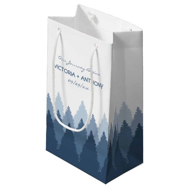 Blue Forest Range Woodland Wedding Small Gift Bag (Front Angled)