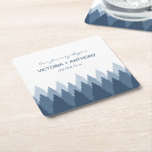 Blue Forest Range Woodland Wedding Square Paper Coaster (Angled)