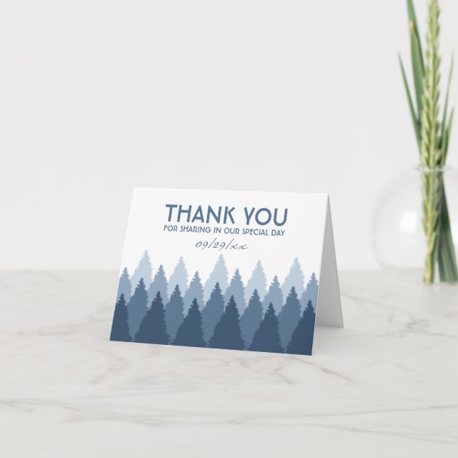 Blue Forest Range Woodland Wedding Thank You Card (Front)