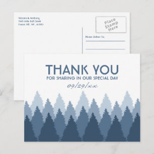 Blue Forest Range Woodland Wedding Thank You Postcard