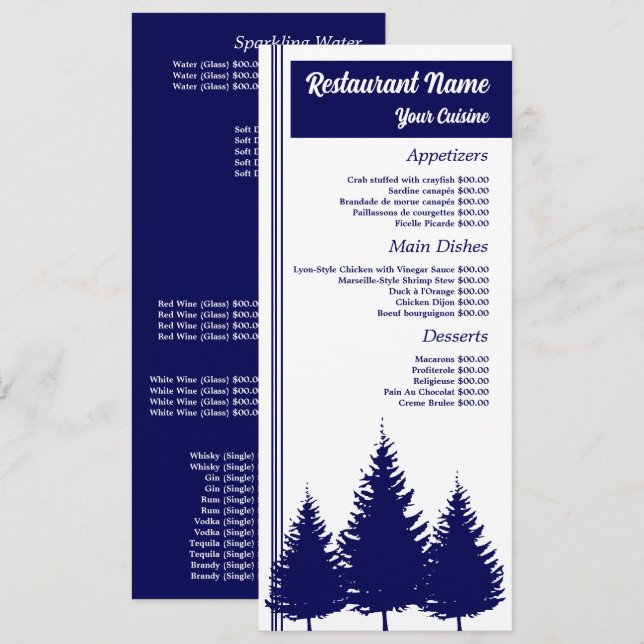 Blue Forest, Restaurant Slimline Menu (Front/Back)