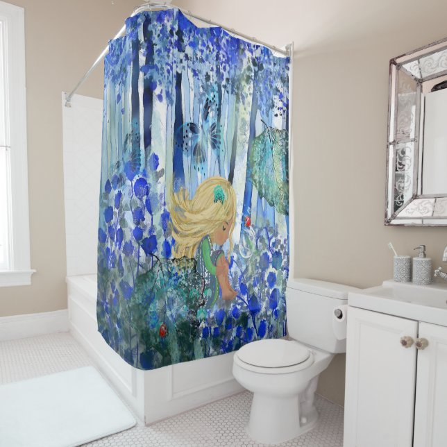 Blue Forest Shower with girl Curtain (In Situ)