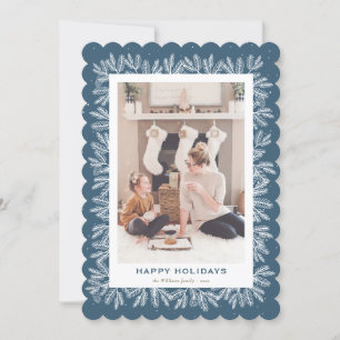 Blue Forest Snowy Spruce Cones Family Photo Holiday Card