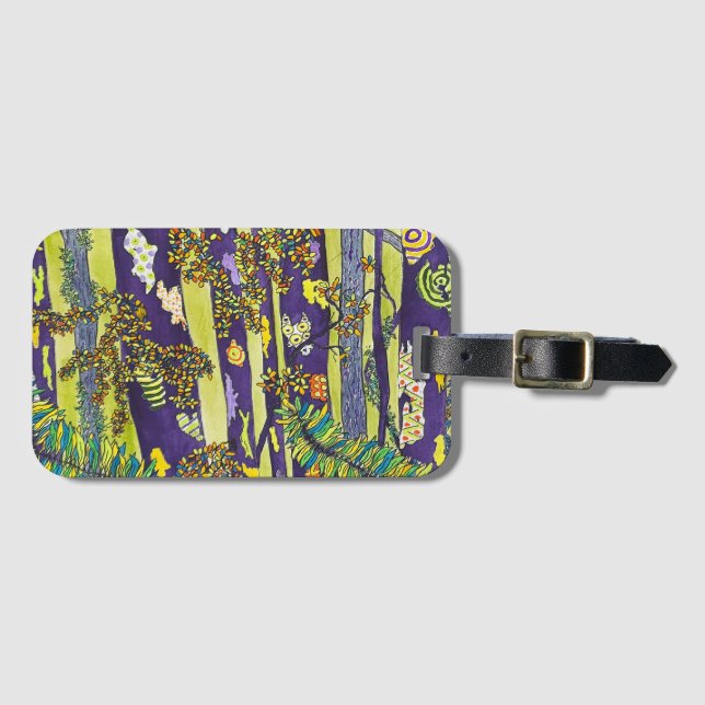 blue forest watercolour fun whimsical  luggage tag (Front Horizontal)