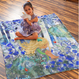 Blue Forest with Little girl Fleece Blanket
