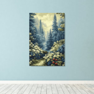 Blue Forest with Red Berries, Stylised Landscape Canvas Print
