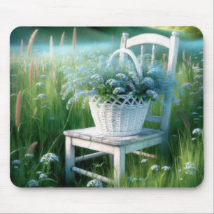 Blue Forget-Me-Not Bouquet Basket Mouse Mat