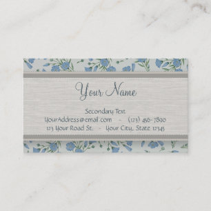 Blue Forget-Me-Not Floral and Marble with Monogram Business Card