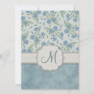 Blue Forget-Me-Not Floral and Marble with Monogram Invitation