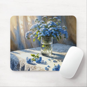 Blue Forget-Me-Not Floral Bouquet Mouse Mat