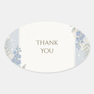 Blue Forget Me Not Floral Lace Thank You Oval Sticker