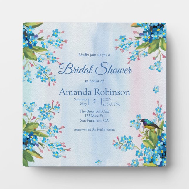 Blue Forget-me-not Flower Bridal shower party Plaque (Front)