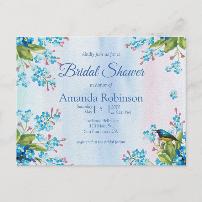 Blue Forget-me-not Flower Bridal Shower Postcard (Front)