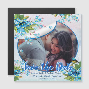 Blue Forget-me-not Flower Save the dates Announce Magnetic Invitation