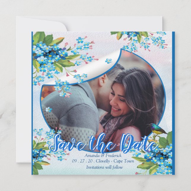 Blue Forget-me-not Flower Save the dates Date (Front)