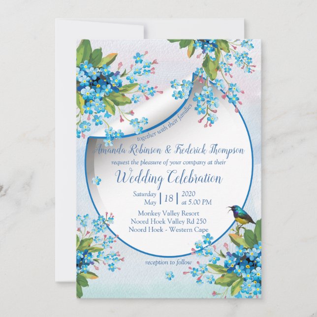 Blue Forget-me-not Flower Wedding Invitation (Front)
