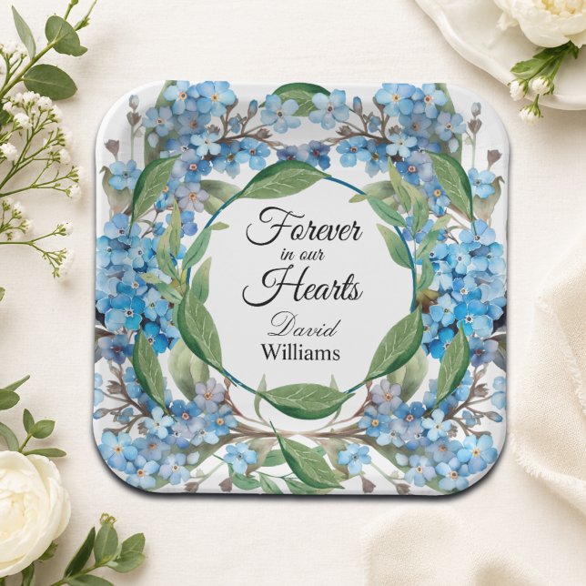 Blue Forget Me Not Flowers Funeral Paper Plate (Creator Uploaded)