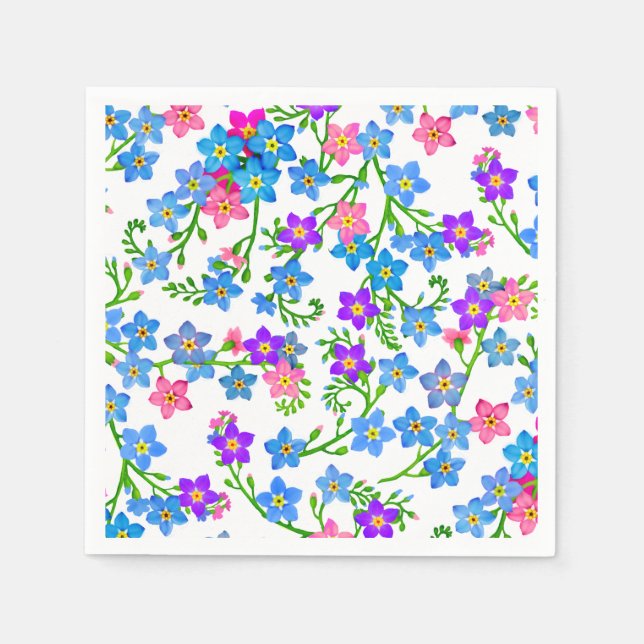 Blue Forget Me Not Flowers Paper Napkins (Front)