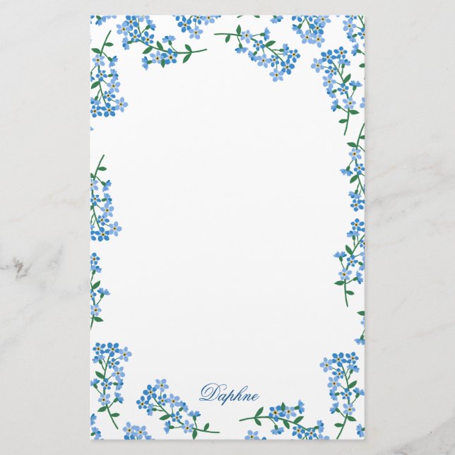 Blue Forget Me Not Frame Stationery (Front)