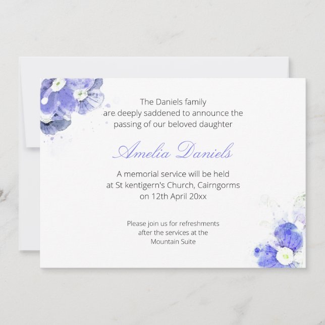 Blue Forget-me-not Funeral Announcement Card (Front)